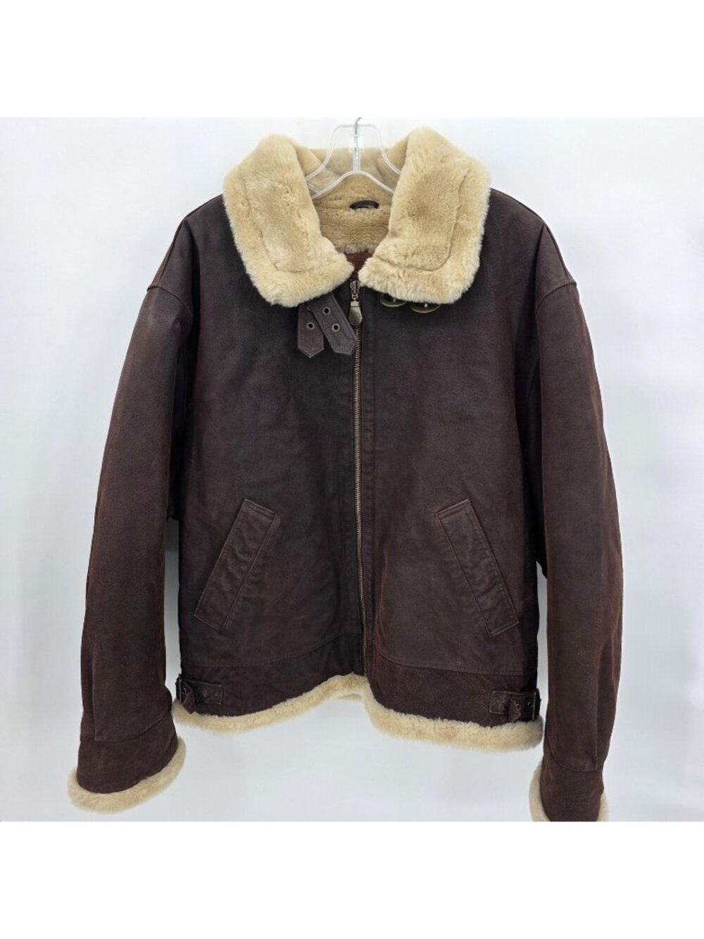 J Riggings Jacket Men L Brown Leather Suede Shearling Lined Y2K Bomber Flight B3